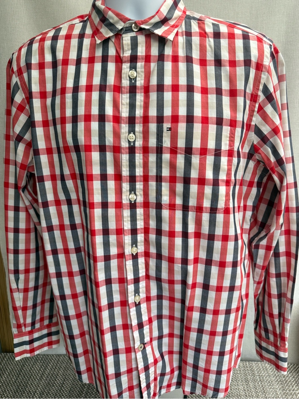 Tommy Hilfiger Red, White & Navy Plaid Button-Down Shirt